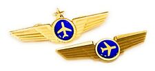 Airlines Pilot Captains Gold Metal 3D Dome Airplane Pin + Kiddie Wings picture