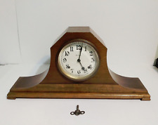 Antique NEW HAVEN Cabinet Chime Mantle Clock with Key Untested Wood Glass Gears picture