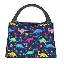 Dinosaurs Navy with Flowers Insulated Lunch Bag Stegosaurus Dino Lover T-Rex NEW picture