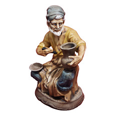 Vtg JA  Signed Sitting Ceramic Figurine Old Man Painting a Vase 8,5