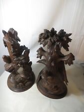 ANTIQUE BLACK FOREST ORNATELY CARVED BIRD CANDLE HOLDERS picture