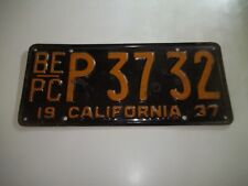 1937 37 California State License Plate BE PC P 37 32 USED SINGLE 1 picture