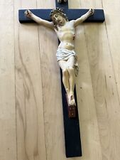 Vintage Antique Plaster & Wood Crucifix Cross Large 28 By 13 Inches picture