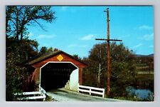 North Bennington VT-Vermont, Covered Bridge, Silk Rd Bridge, Vintage Postcard picture