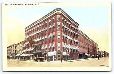Vintage Postcard Hotel Rathbun Building Sidewalk Road Highway Elmira York NY picture