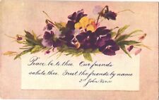 Beautiful Purple Flowers, Peace be to Thee, Our Friends Salute Thee Postcard picture