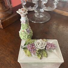 Antique German Perfume Bottle, Trinket Dish Porcelain Flowers Germany Elfinware picture