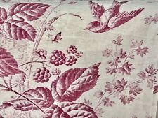 Antique 19th C French Toile Bird Floral Fabric Faded Plum Charming Timeworn picture