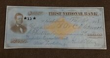 FIRST NATIONAL BANK OF KENDALLVILLE, INDIANA 1878 USED CHECK ON BLUE PAPER picture