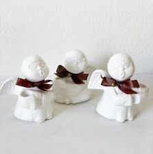 Vtg Fitz And Floyd White Singing Angel Cherub Candle Holders Christmas, Set Of 3 picture