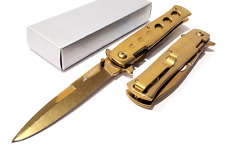 Super Knife Full Gold Italian Stiletto Spring Open Assisted Folding Pocket Knife picture