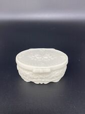 Beautiful Detailed Small Oval White Porcelain Floral Trinket Jewelry Box w/ Lid picture