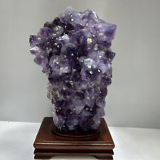 20.9LB Natural Purple Quartz Crystal + Calcite Cluster Mineral Specimen+stand picture