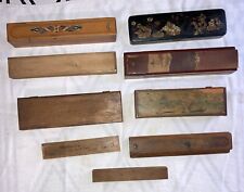 9 Antique Wooden Pencil Boxes W/ Supplies, includes 2 Swivel Boxes 1800’s-1900’s picture