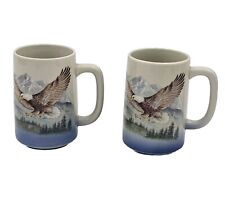 Otagiri Coffee Cups 2 Pc Set Flying Eagle Forest Nature Mug Ceramic Japan 10 Oz  picture