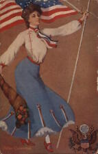 Patriotic 1908 Miss Columbia State Girl Postcard 1c stamp Vintage Post Card picture