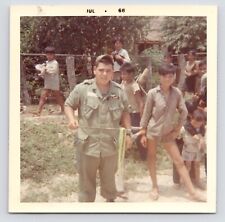 1966 Vietnam War  Army GI Holding Dead Snake with Kids in Village Vintage Photo picture