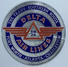 RARE DELTA AIR LINES TRANS-SOUTHERN ROUTE TX GA NC ROUND DECAL ADHESIVE LABEL picture