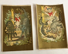 VICTORIAN TRADE CARD SET of 2 A B Seeley 1881 Cats Hissing Fighting B-1 picture