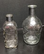Vintage Pair Of Wire Wrapped Glass Bottles picture