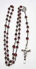 Vintage Sterling Silver Garnet Bead Rosary 21