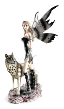 Warrior Fairy and Snow Wolf Fantasy Collectible Statue Figurine, 11X8 Inches picture