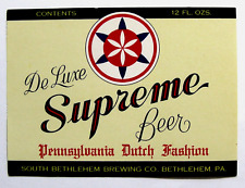 South Bethlehem DeLUXE SUPREME BEER label PA 12oz picture