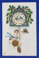 Vintage Embossed 1910 Happy New Year with Clock & Cherub Postcard picture