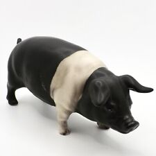 Ceramic Pig Hog Figurine Farm Animal Black and White Vintage 7in picture