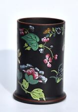 19th Century Wedgwood Basalt Vase Poly Chrome Enamel Chinese Flowers (8.9cm) picture