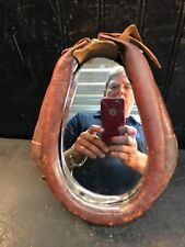 VINTAGE  LEATHER HORSE COLLAR YOKE MIRROR 10in SIZE Wall Mirror picture