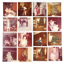 Vintage Found Square Color Snapshots 1970-80s Christmas Snowball Fight Lot B3462 picture