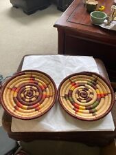 RARE  2 African or ‘Hopi’ Bundle Coiled Basket Trays 12” Beautiful Condition picture
