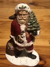Vintage 10” Tall Santa Clause Ceramic Figurine With Cotton On Hat And Coat Rare picture