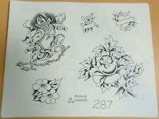 Vintage RARE -1978 Picture Machine Tattoo Flash Sheet 287 Samurai Flowers  picture