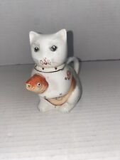 CHINESE Hand-Painted Porcelain CAT Holding KOI Fish Creamer Pitcher  picture