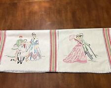 2 Vintage Linen Kitchen Towels Victorian Family Portrait & Couple Strolling picture