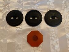4 Large Vintage Antique Bakelite  Coat Buttons ~ 3 Matching Black, 1 Orange picture