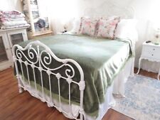Stunning Vintage Green Velvet Victorian style Large Bedspread Blanket w/ Fringe picture