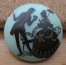 1-Czech Glass Rococo Victorian Couple-Mint Green UV Reactive Button #110 34.09mm picture