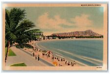 1938 Waikiki Beach Swimsuit Patio Umbrella Honolulu Hawaii HI Vintage Postcard picture