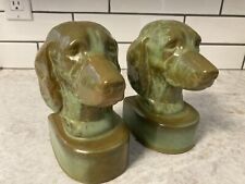 Vintage Frankoma Pottery  DOG Head Bookends 6.5x3.5 Brown Green Glazed picture