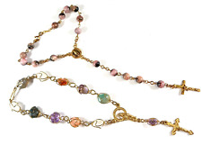 Vintage Rosaries 1 Decade ~ Gold Filled Rhodonite Quartz~ Lot of 2 picture