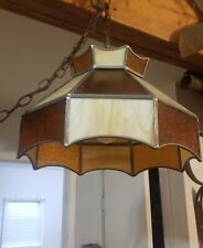 VTG Tiffany Style Slag And Root beer Glass Hanging Light Fixture  picture
