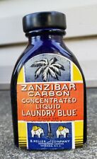 Rare Vintage NOS Zanzibar Carbon Cobalt Blue Bottle Elephant Graphic Label Cure picture