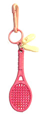 Vintage 1980s Plastic Charm Tennis Racket Pink 80s Charms Necklace Clip On Retro picture