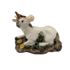 Vintage 1990s Hand Painted Unicorn Figurine Laying Down Whimsical Looking Up picture