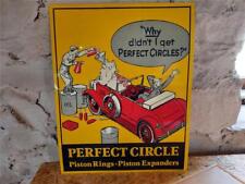 NOS TIN METAL EMBOSSED SIGN PERFECT CIRCLE PISTON RINGS MINT WITH ORIGINAL PAPER picture