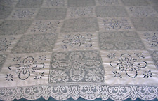 ANTIQUE CUT OUT WORK AND LACE TABLECLOTH LARGE 60 X 134 INCHES COTTON PRE-0WNED picture