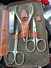 Vtg Special Triple Cut Germany Grooming Kit Ground Leather Case Austrial 9 Piece picture